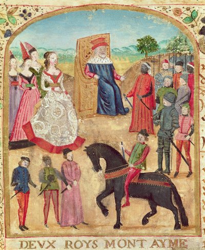 Ms 1335 f.1 Margarita de York es presentada a su futuro esposo, Carlos el Temerario el 27 de junio de 1468 en Damme de French School