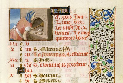 Ms 134 Agosto: Horneando pan, de un Libro de Horas de French School