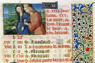 Ms 134 Mayo: Pareja cortejando, de un Libro de Horas de French School