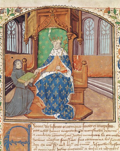 Ms 1468 fol.1 El Autor Ofrece su Libro al Rey Carlos VII, de Las Crónicas de Monstrelet de French School
