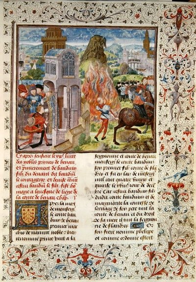 Ms 149 t.3 fol.172 La sucesión de Balduino VI tras la muerte de su padre, Histoire des Nobles Princes de Hainaut, por Jacques de Guise de French School