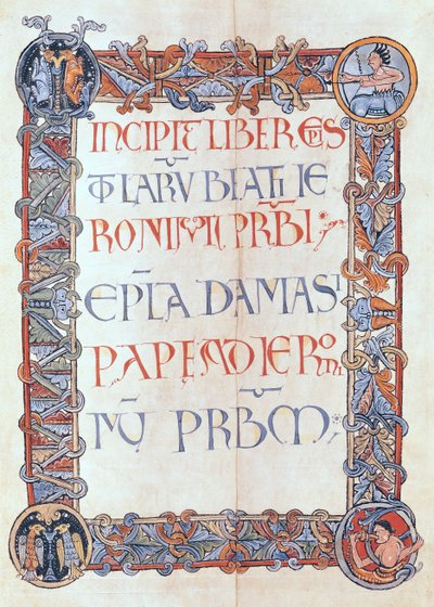 Ms 154 fol.3 Página de texto con un borde floreado, de las cartas de San Jerónimo de French School