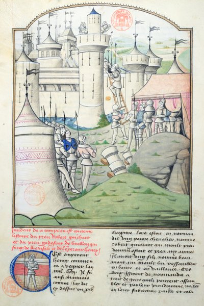 Captura de Jerusalén en 1099 por Godofredo de Bouillón y los Cruzados durante la Primera Cruzada, miniatura de Fleur des Histoires de French School