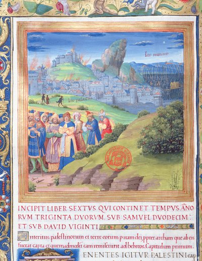 Ilustración del Libro VI (Desde la Muerte de Elí hasta la Muerte de Saúl), Capítulo 1 de las Antigüedades de los Judíos (Antiquitates Judaicae) de Flavio Josefo - La destrucción que vino de French School
