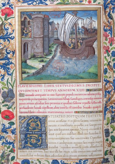Ilustración del Libro XVI (Desde la Finalización del Templo por Herodes hasta la Muerte de Alejandro y Aristóbulo), Capítulo 1 de las Antigüedades de los Judíos (Antiquitates Judaicae) de Flavio Josefo de French School