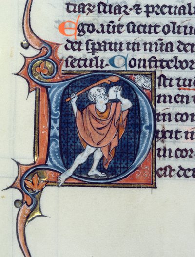 Ms 15 fol.236v Un tonto sosteniendo una piedra y una vara de French School