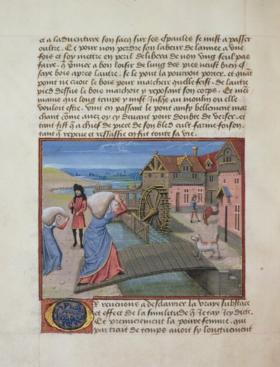 Un Molino de Agua, de la Instrucción de un Joven Príncipe por René de Anjou, c.1465-68 de French School