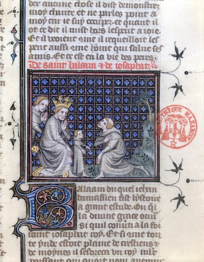 Educación del hijo de un rey, ilustración para la historia de Balaam y Josafat de la Legenda Aurea de Jacobus da Varagine, c.1370 de French School