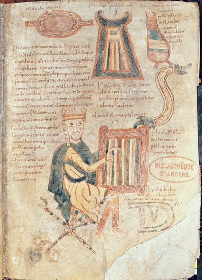 Ms 18 fol.13 Rey David tocando un salterio, de un salterio de French School