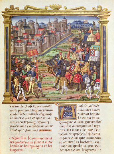 Ms 18 fol.36r Guerra entre Carlos el Temerario, Duque de Borgoña y Lieja en 1467-68, de las Memorias de Philippe de Commines (1445-1509) de French School