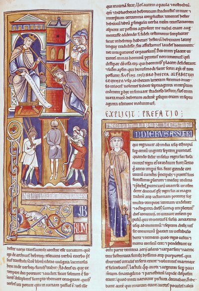 Ms 1 fol.284r Ester y Asuero y el ahorcamiento de Amán, de la Biblia de Souvigny de French School