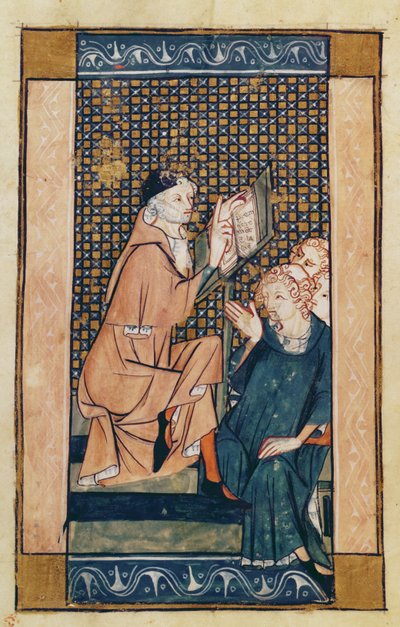 Ms 2030 fol.1v Henri de Mondeville (c.1260-c.1320) enseñando, de La Chirurgie de Maitre Henri de Mondeville de French School