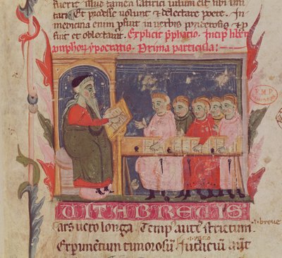 Ms. 2046 fol. 1 Escena de instrucción, detalle de la primera página de 
