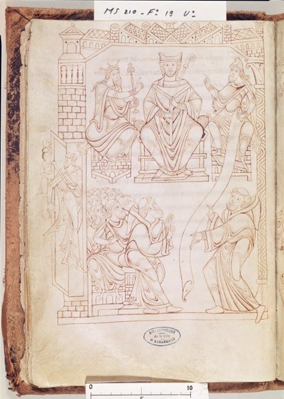 Cartulario de Mont Saint-Michel: Duque Ricardo II de Normandía haciendo una donación de tierras y privilegios al monasterio de Mont St. Michel, 1150s de French School