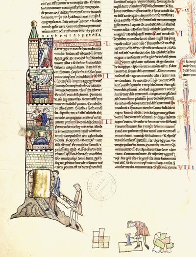 Ms 21 f.167v Construcción de una torre de French School