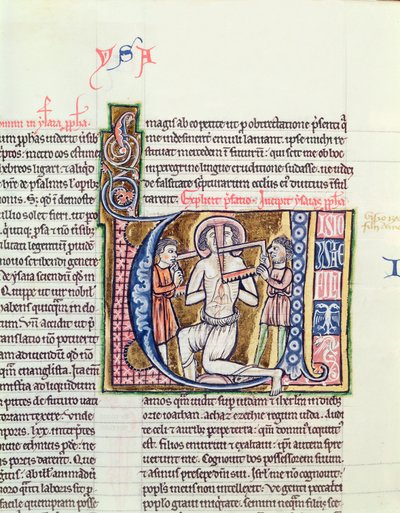Ms 21 fol.98v El martirio de Isaías, de una Biblia de French School