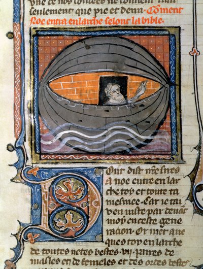 Ms 22 Noé soltando la paloma, de una Biblia de French School