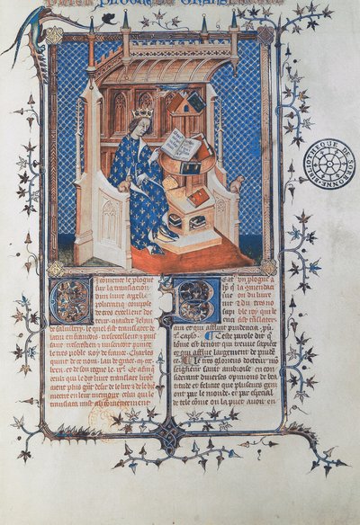 Ms 24287 fol. 2r Carlos V, el Sabio, Rey de Francia, de John of Salisbury, Polycraticus, traducido por Denis Foulechatis, c.1372 de French School