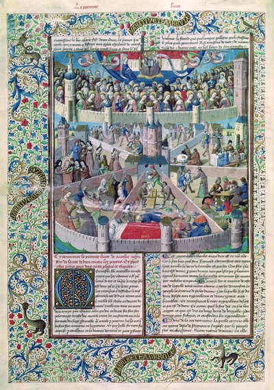 Ms 246 fol.3v Vicios y Virtudes en la Tierra, de De Civitate Dei de San Agustín de Hipona (354-430) de French School