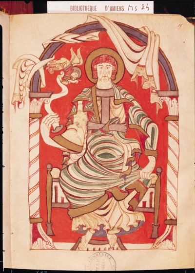 Ms 24 fol.15 San Mateo, ilustración del Evangelio de la Abadía de Corbie de French School