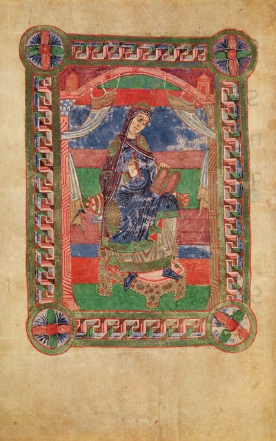 Ms 250 fol.43v Santa Radegunda (518-87) en un trono, de la Vida de Santa Radegunda de French School
