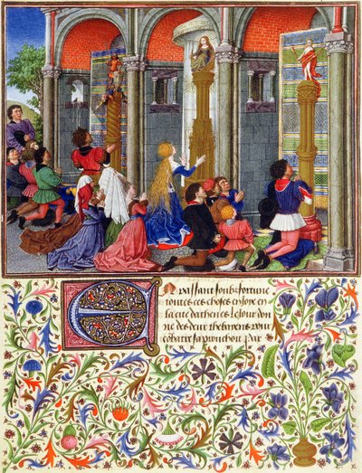 Ms 2617 Arcitas rezando a Marte, Palemón rezando a Venus, Emily rezando a Diana, de La Teseida, por Giovanni Boccaccio (1313-75) 1340-41 de French School