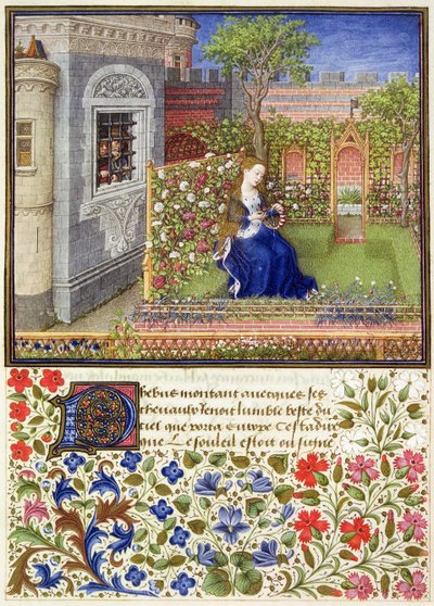 Ms 2617 Emilia en su jardín, Lámina 22, de La Teseida, por Giovanni Boccaccio (1313-75), 1340-41 de French School