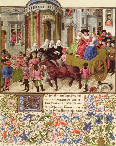 Ms 2617 Teseo hace una entrada triunfal en Atenas, de La Teseida, por Giovanni Boccaccio (1313-75) 1340-41 de French School