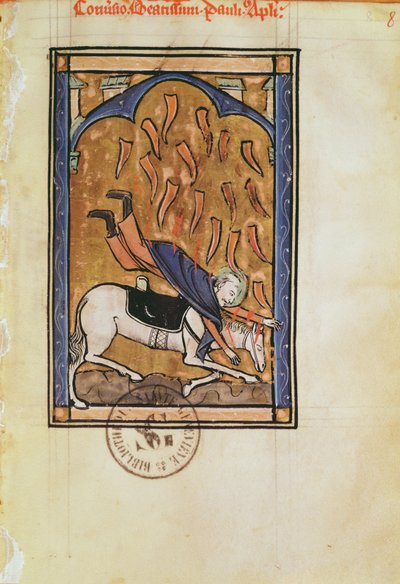Ms 2689 fol.8r La conversión de San Pablo, del Salterio de la Abadía de Santa Isabel de Genlis de French School