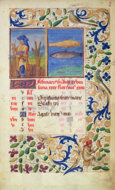Ms 2697 Calendario para el mes de febrero, de las Horas de Nuestra Señora de French School