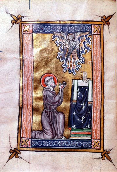 San Francisco de Asís recibiendo los estigmas de Cristo en forma de serafín, de un salterio, c.1270 de French School