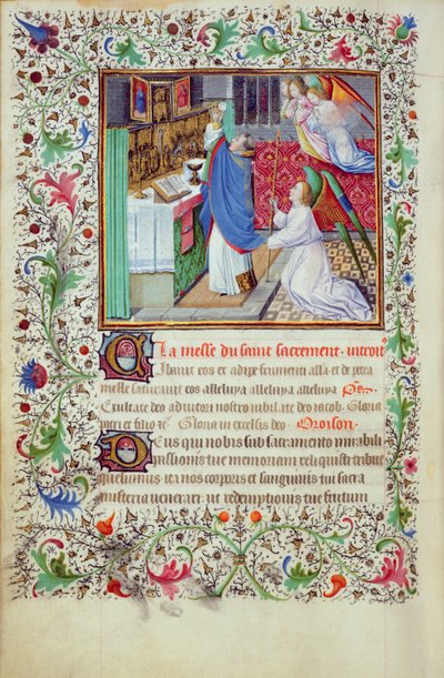 Ms 3-1954, f.193v: Preparación de la Eucaristía, miniatura de un Libro de Horas hecho para Felipe el Atrevido, Duque de Borgoña, después de 1370 de French School