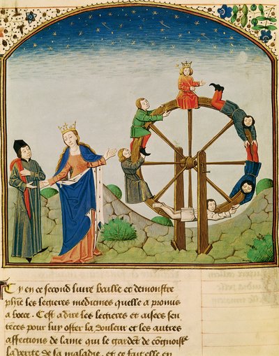 Ms 3045 fol.22v Boecio con la Rueda de la Fortuna, de De Consolatione Philosophiae, traducido por Jean de Meung de French School