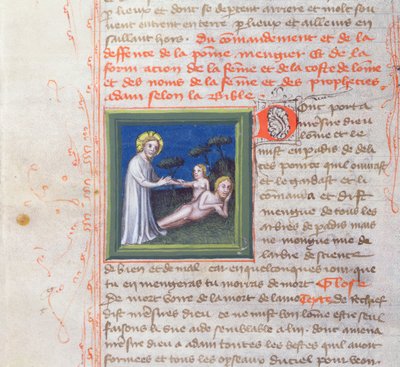 Ms 313 Creación de Eva, de la Biblia des Grands Augustins, 1494 de French School
