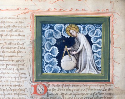 Ms 313 Dios creando el mundo, miniatura de la Biblia des Grands Augustins, 1494 de French School