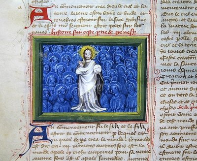 Ms 313 Dios rodeado de ángeles, de la Biblia de los Grandes Agustinos de French School