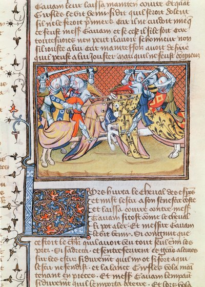 Ms 3479 t.1 fol.539 Cuando los caballos chocan, del Libro de Messire Lancelot du Lac de French School