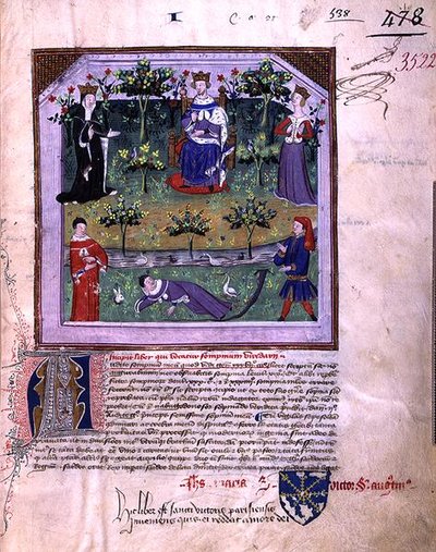 Ms 3522 fol.1 El autor fingiendo estar dormido es testigo de una discusión entre un caballero y un obispo, de 