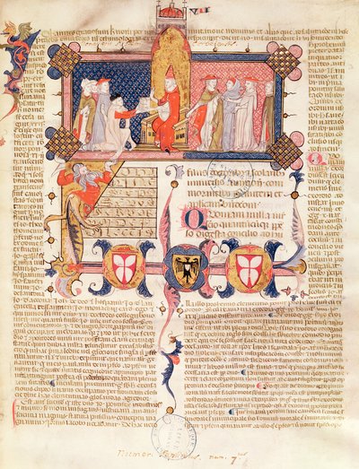 Ms 371 f.1 Jean Andre presentando su obra al Papa Clemente V (c.1260-1314) de French School
