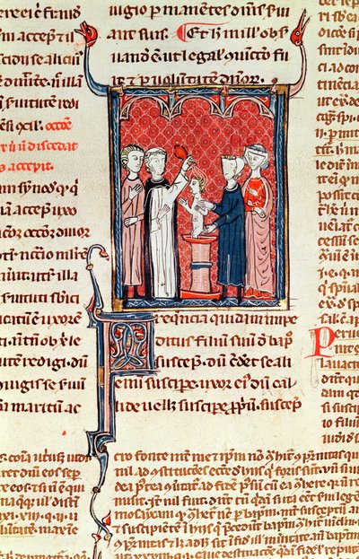 Ms 372 fol.161 Una escena de bautismo, de Decrets de Gratien de French School