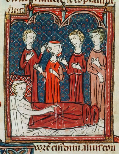 Ms 372 fol.165v Un hombre en su lecho de enfermo, de Decrets de Gratien de French School