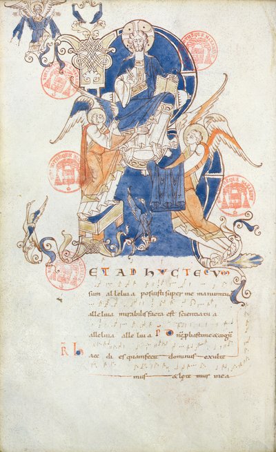 Ms 384 Cristo en Gloria, página del Antifonario de Saint-Denis de French School