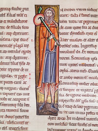 Ms 3 fol.76 Inicial historiada I que representa a Elimelec partiendo en un viaje, de la Biblia de Saint-Sulpice de Bourges de French School