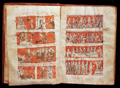 Ms 408 Escenas de la vida de los estudiantes en el Colegio de la Virgen Bendita en París, de los Estatutos del Colegio de Hubant, 1387 de French School