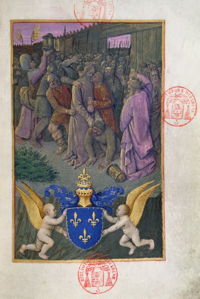 Ms 473 Judas besando a Cristo, miniatura de las Horas de Carlos de Francia, c.1466-69 de French School