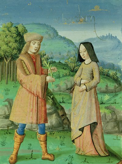 Encuentro de Eneas y Ana, la hermana de Dido, de La Eneida con comentario de Servio, 1469 de French School