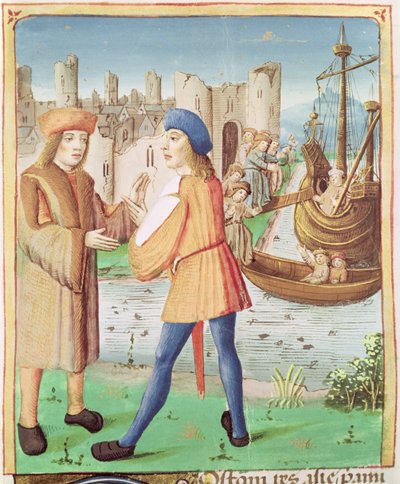 Ms 493 fol.87 La partida de Eneas, de La Eneida de Virgilio con un comentario de Servius, 1469 de French School