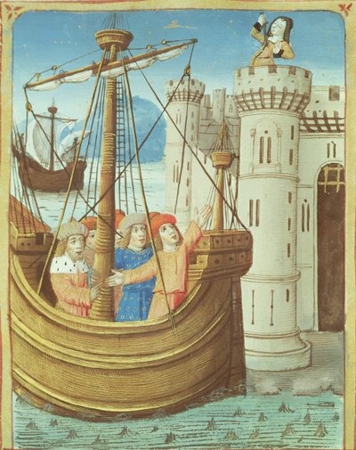 Ms 493 fol.99v La partida de Eneas y la muerte de Dido, de La Eneida de Virgilio con un comentario de Servius, 1469 de French School
