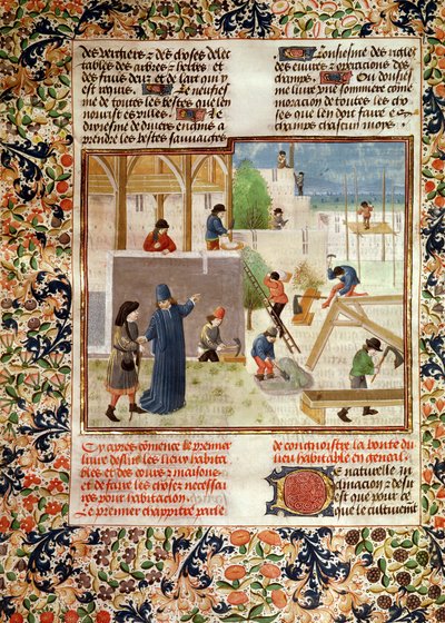 Construcción de una Casa, del Libro de los Beneficios Campestres por Pietro de Crescenzi (1230-132021) de French School