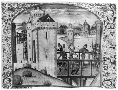 Ms 5084 El Asesinato de Juan Sin Miedo (1371-1419) Duque de Borgoña en el Puente de Montereau, 10 de septiembre de 1419, de las Crónicas de Enguerrand de Monstrelet de French School